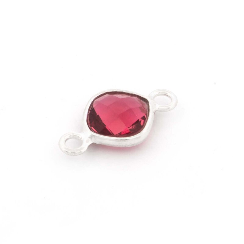 quadratischer Verbinder aus 925 Silber mit facettiert Quarz in Fuchsia, 7,5 x 13mm