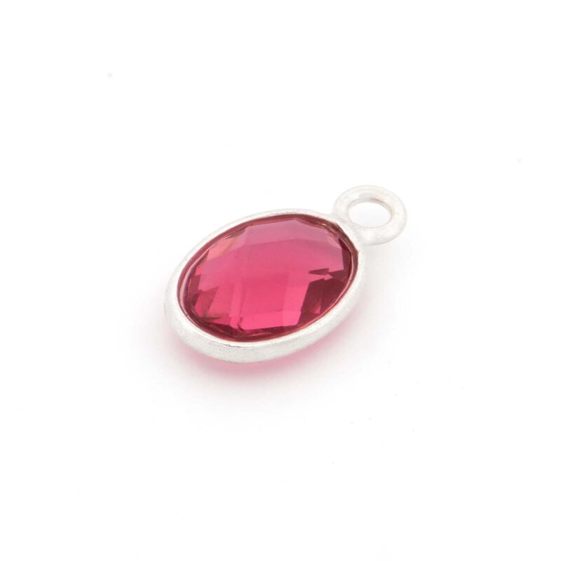 ovaler Anhänger aus 925 Silber mit facettiert Quarz in Fuchsia, 7 x 12mm