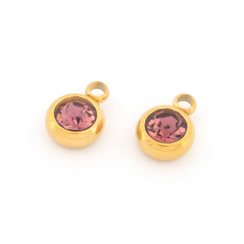 Geburtsstein Anhänger in Rosa aus Edelstahl goldfarben beschichtet 2 Stück