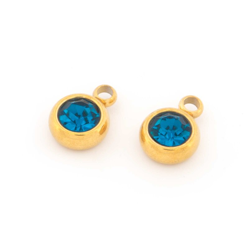 Geburtsstein Anhänger in Blau aus Edelstahl mit PVD-Goldbeschichtung 2 Stück