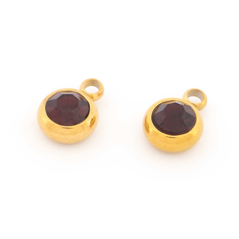 Geburtsstein Anhänger in Amethyst aus 201 Edelstahl mit PVD-Goldbeschichtung 2 Stück