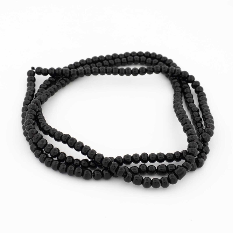 runde Glasperlen 3 mm in Schwarz 1 Strang (ca.195 Perlen)