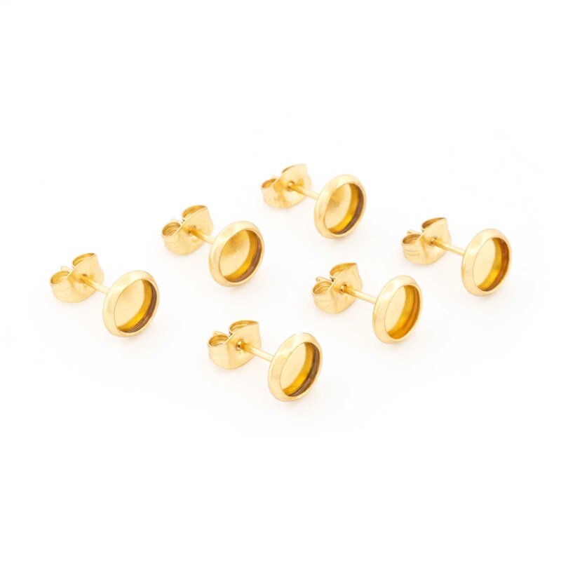 Ohrstecker aus 304 Edelstahl 18k goldbeschichtet für 6 mm Cabochons 6 Stück