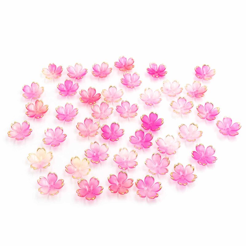 Blütenförmige Acrylperlkappen Pink mit Goldrand 18 mm 40 Stück