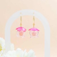 Blütenförmige Acrylperlkappen Pink mit Goldrand...