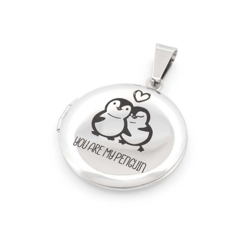 Medaillon mit Gravur - Pinguinpärchen - aus Edelstahl