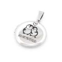 Medaillon mit Gravur - Pinguinpärchen - aus Edelstahl