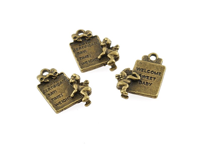 4 Engel mit Schild in antik Bronze mit Geburtstafel