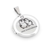 Medaillon aus 304 Edelstahl 27 mm - Pinguinpärchen...