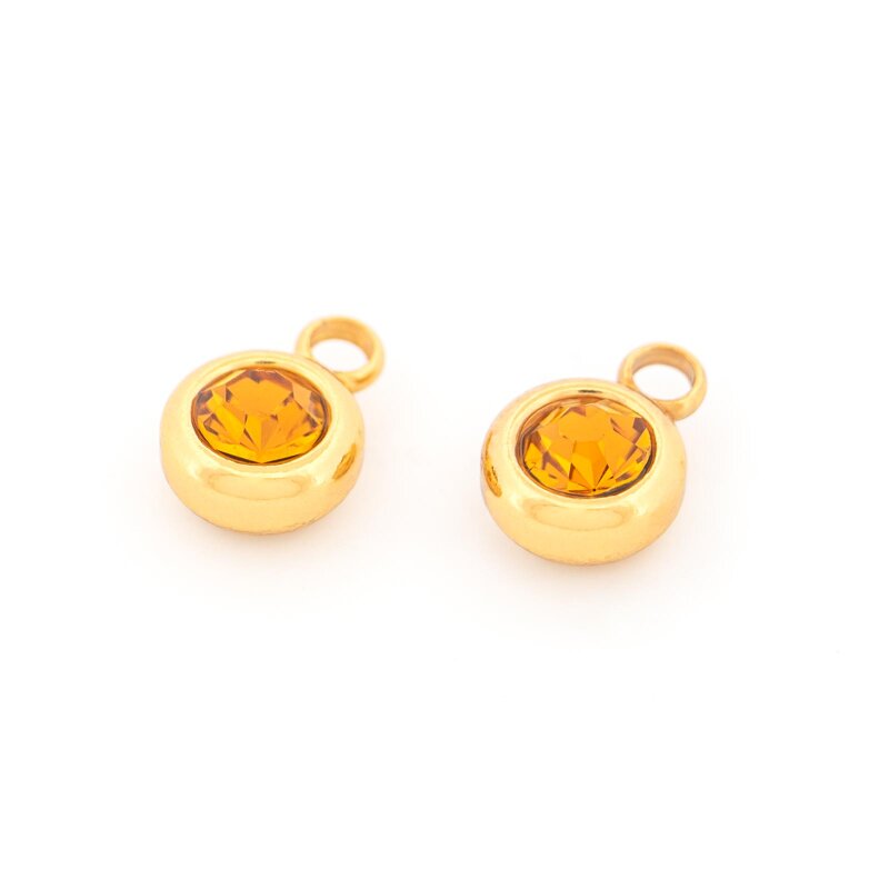 Geburtsstein Anhänger in Orange aus 304 Edelstahl 18K Goldbeschichtung 2 Stück