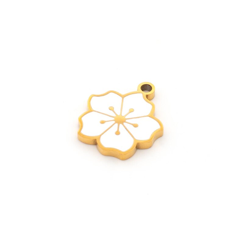 emaillierter Kirschblütenanhänger aus 304 Edelstahl, IP-beschichtet, 15x12 mm