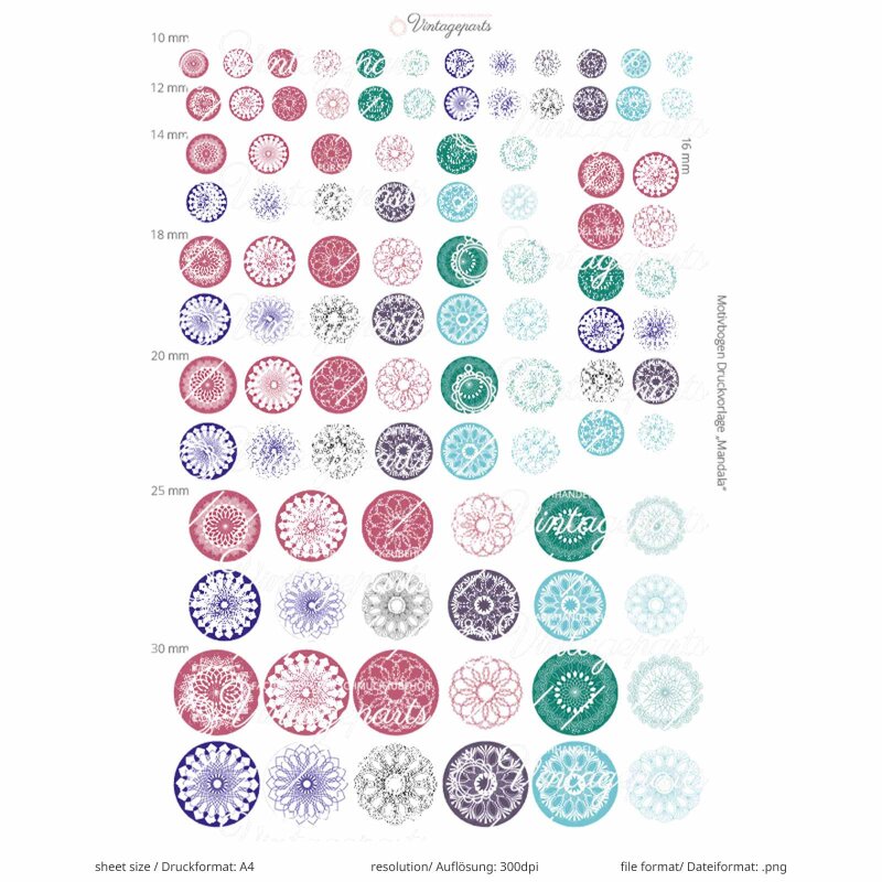 Digitale Druckvorlage "Mandala" - Boho Ornamente für Cabochons & Schmuck (Download)