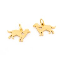 Anhänger Hund mit Herz 304 Edelstahl goldfarben 2...