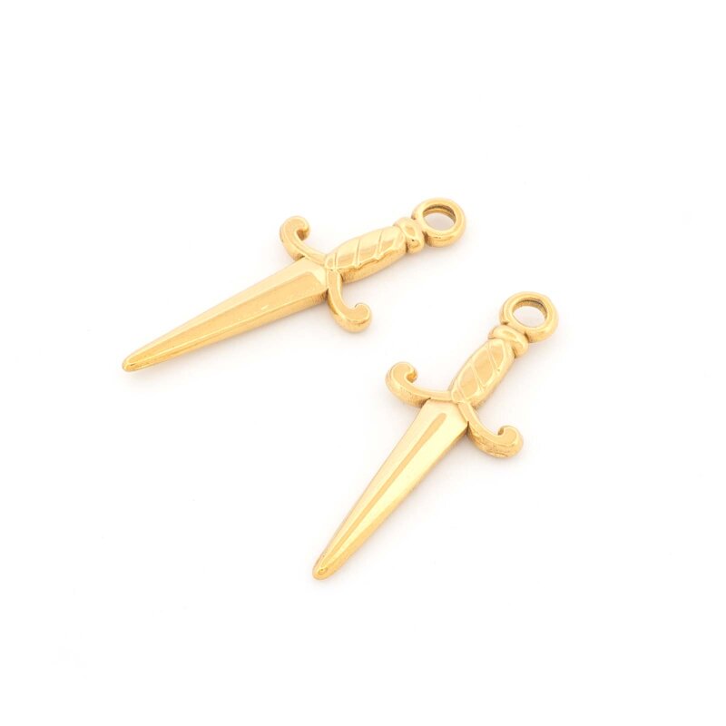 Schwert Anhänger 27 mm aus 201 Edelstahl 18k IP goldbeschichtet 2 Stück