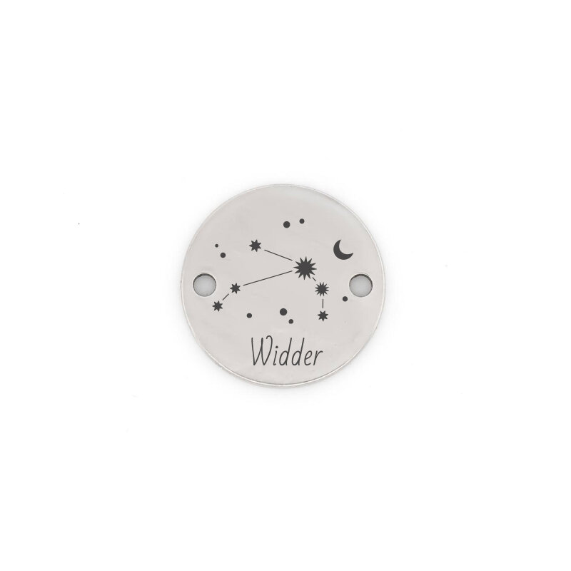 Edelstahlplättchen Verbinder mit Sternzeichen Widder Deutsch