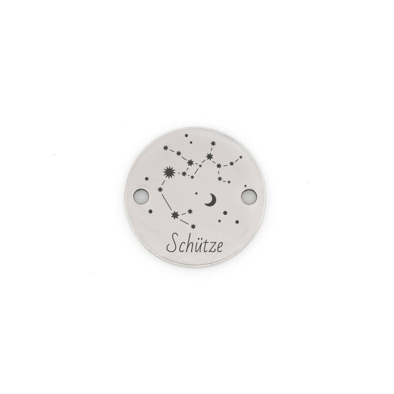 Edelstahlplättchen Verbinder mit Sternzeichen Schütze Deutsch