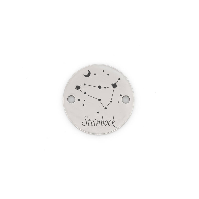 Edelstahlplättchen Verbinder mit Sternzeichen Steinbock Deutsch