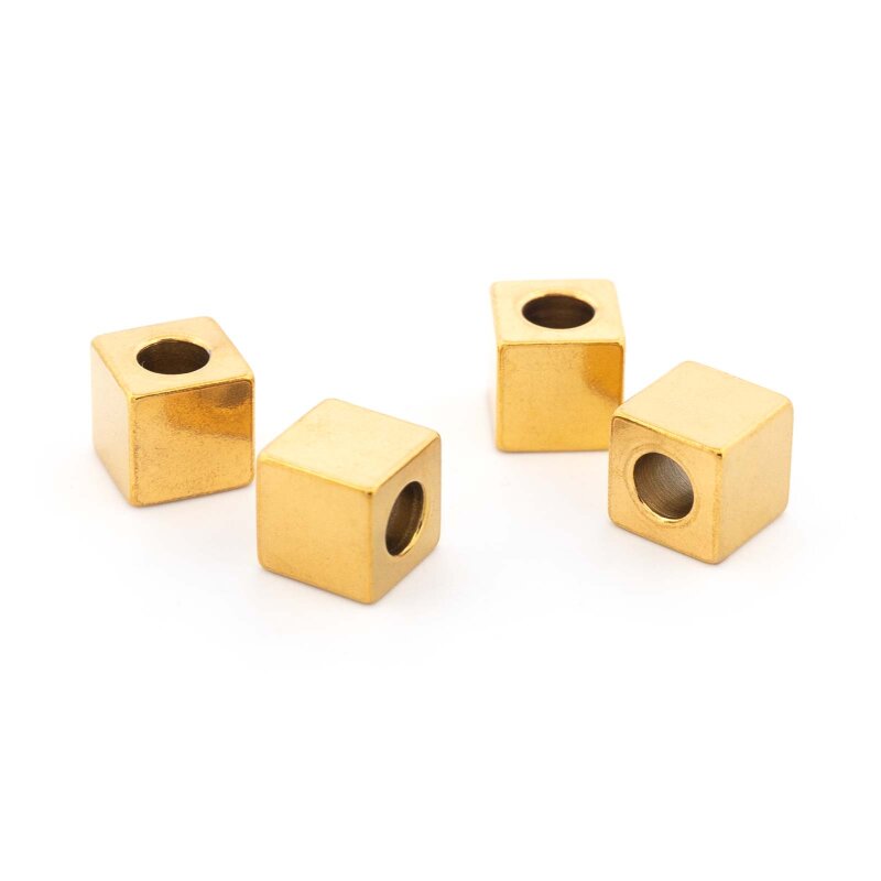 Zwischenperle Würfel aus 304 Edelstahl goldfarben mit IP-Beschichtung 6 mm 4 Stück