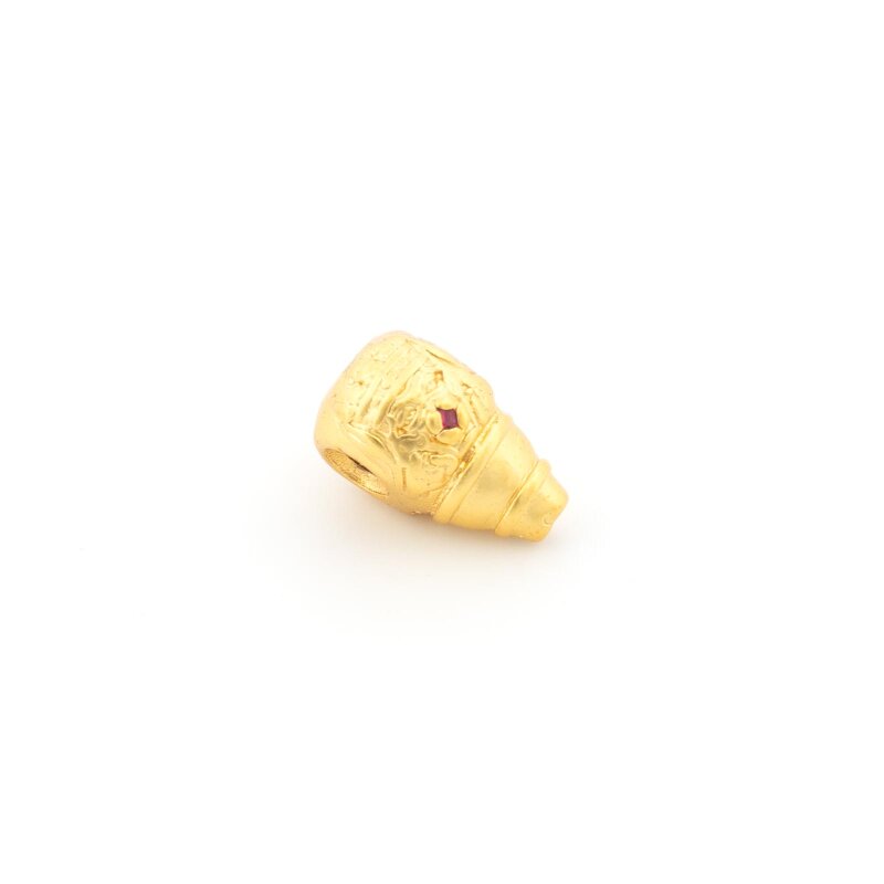 Guruperle Messing, goldfarben langanhaltend beschichtet, 11 mm, T-Bohrung, pinke Zirkonia, 1 Stück