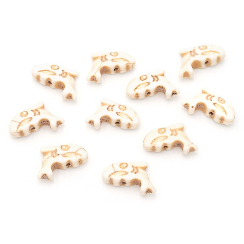 Hai-Perlen aus synthetischem Türkis 19 x 12 mm Weiß-Braun für maritimes Design, 10 Stück