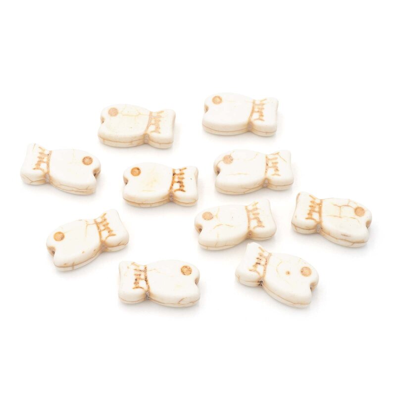 Fisch-Perlen aus synthetischem Türkis 20 x 11 mm Weiß-Braun für maritimes Design, 10 Stück
