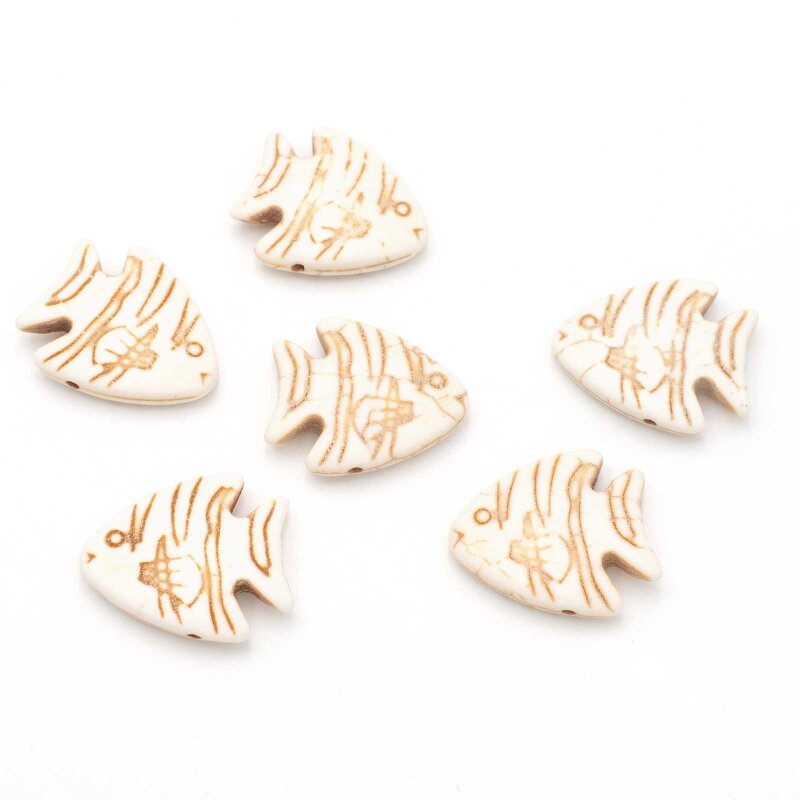 Kaiserfisch-Perlen aus synthetischem Türkis 26 x 23 mm Weiß-Braun für maritimes Design, 6 Stück