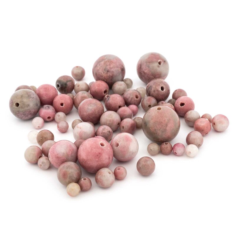 Rhodonit Perlen Mix 50 g Naturstein altrosa mit Matrix Überraschungsset diverse Formen