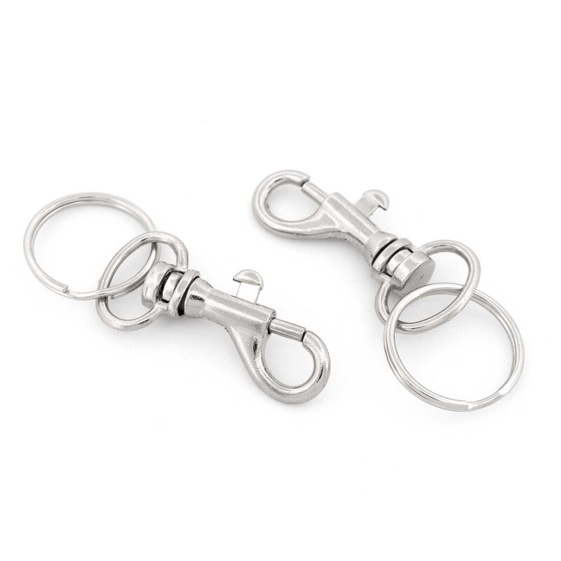 Karabinerhaken mit Drehkupplung und Schlüsselring Platinfarben 38 mm 2 Stück