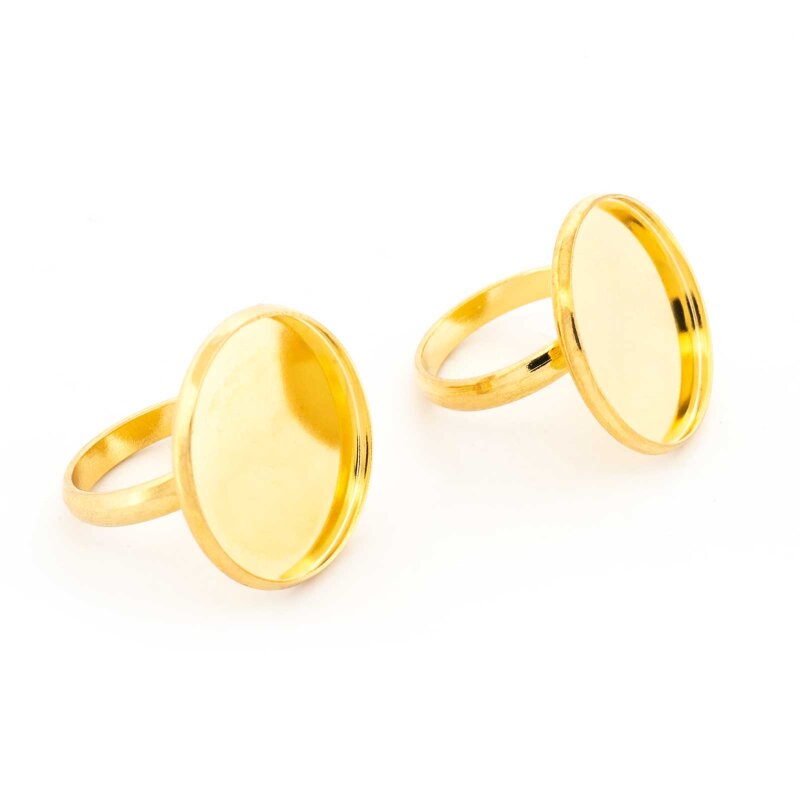 Ringrohlinge 304 Edelstahl 18k Gold beschichtet für 20 mm Cabochons 2 Stück