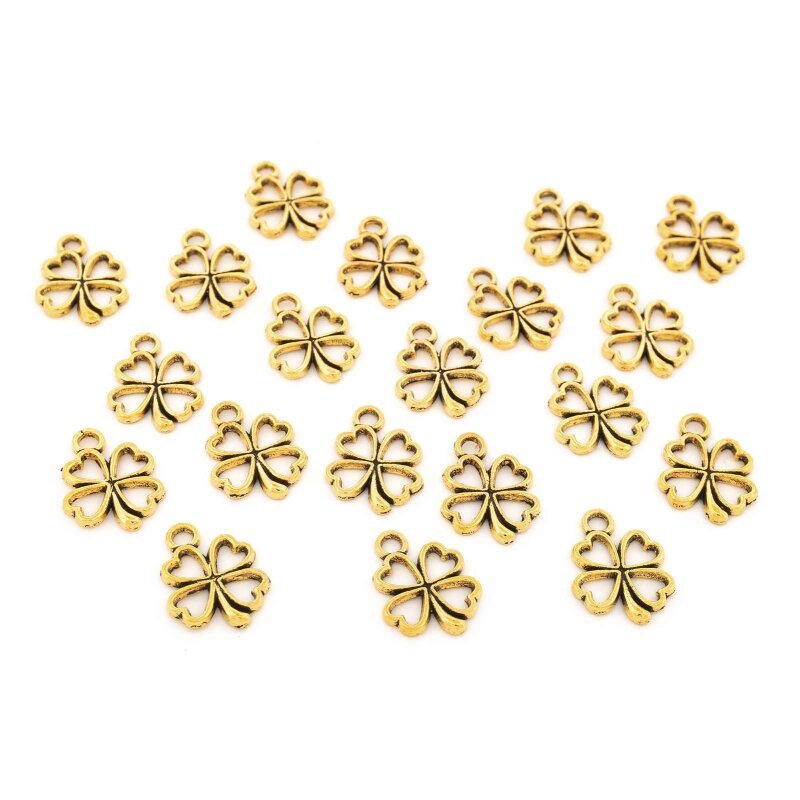 Anhänger Kleeblatt 16 mm Antik Goldfarben 20 Stück