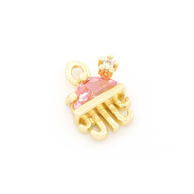 Anhänger Qualle 18K Gold beschichtet Messing Pink Zirkonia 9 mm 1 Stück
