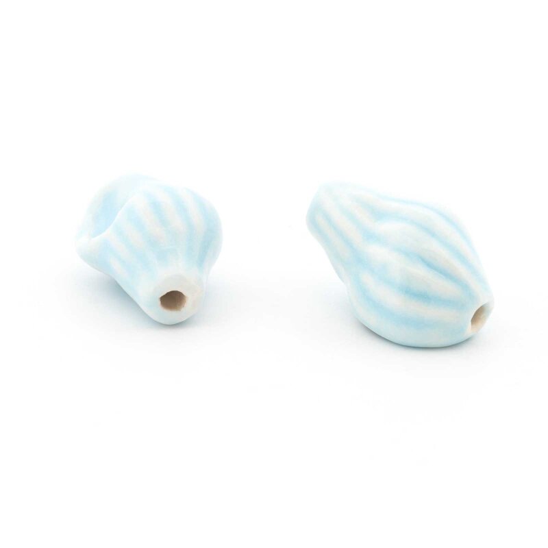 Keramikperle Meeresschnecke blau weiß gestreift 21 mm  2 Stück