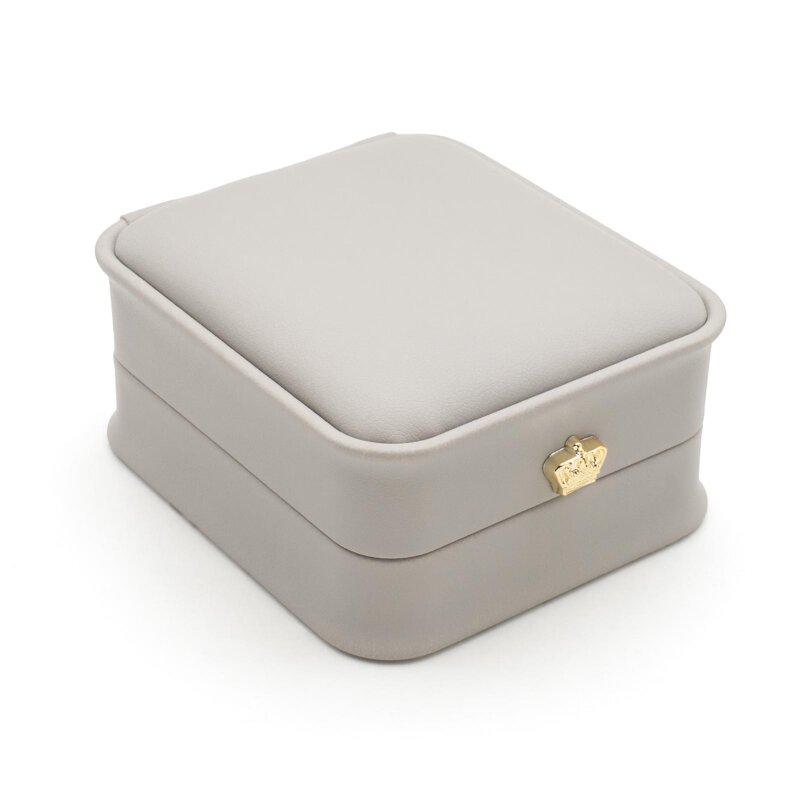 Exklusive Schmuckbox Hellgrau Kunstleder 8x7x4 cm - Etui für Ketten & Anhänger mit goldener Krone