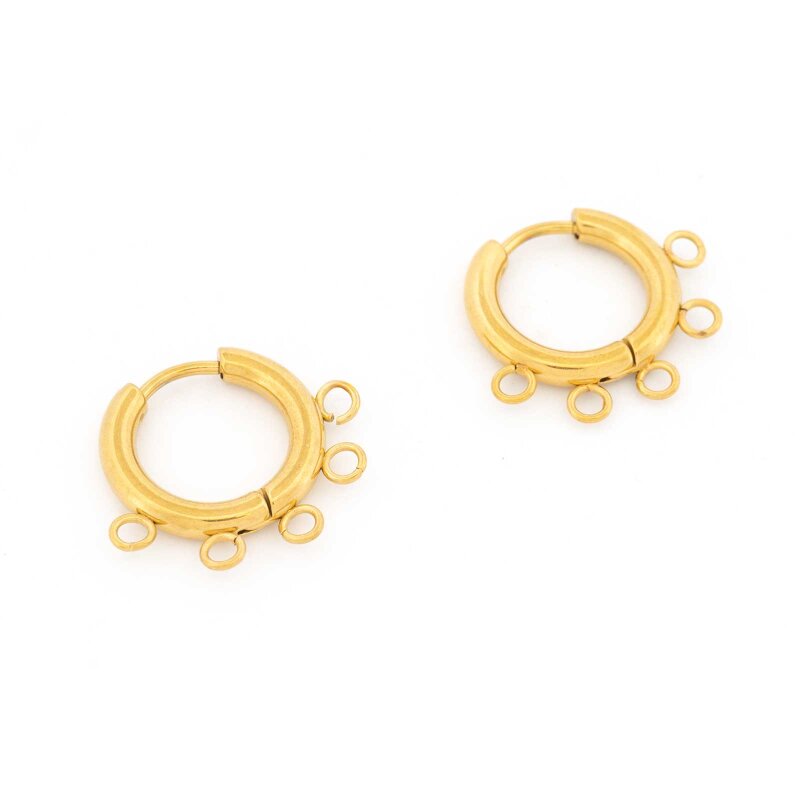 Creole 15 mm 304 Edelstahl mit 5 Ösen Gold IP-beschichtet - 2 Stück