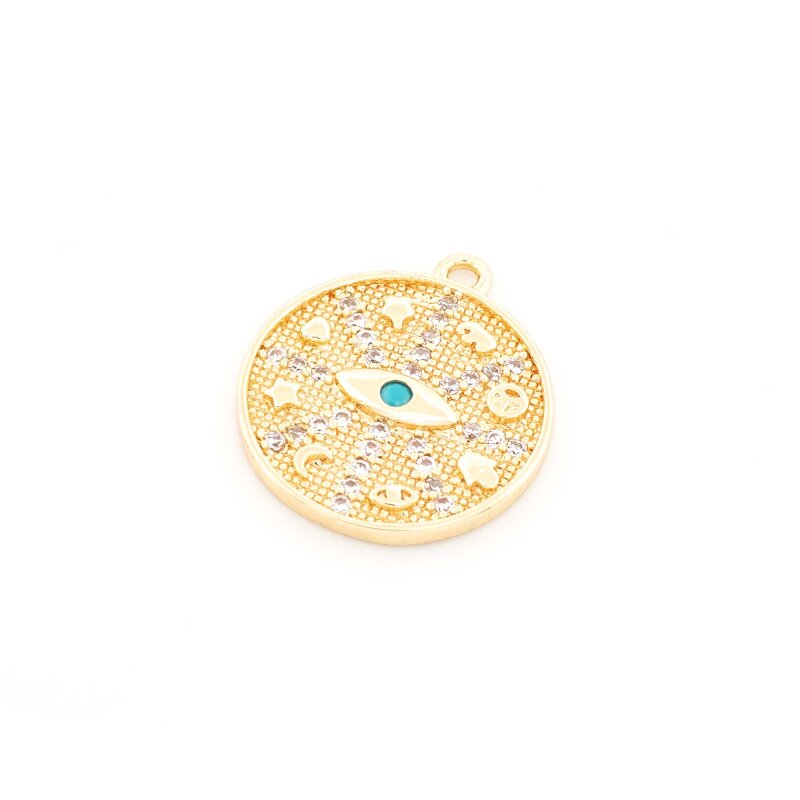Amulett-Anhänger aus Messing mit 14K Goldbeschichtung und Zirkonia-Besatz 17 mm - 1 Stück