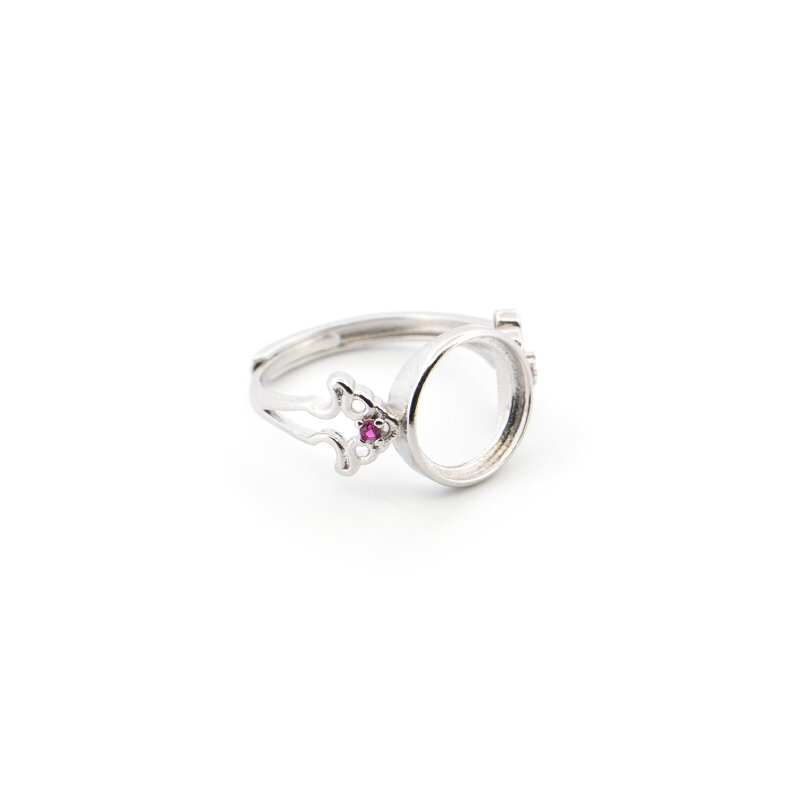 Ring 925 Sterling Silber verstellbar mit 10 mm Fassung und pinkem Zirkonia