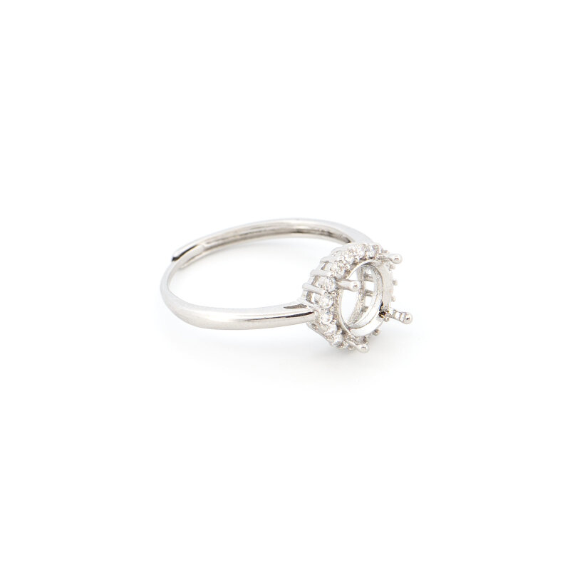 Ringrohling 925 Silber verstellbar mit Zirkonia Krappenfassung 8,5 mm Platin beschichtet
