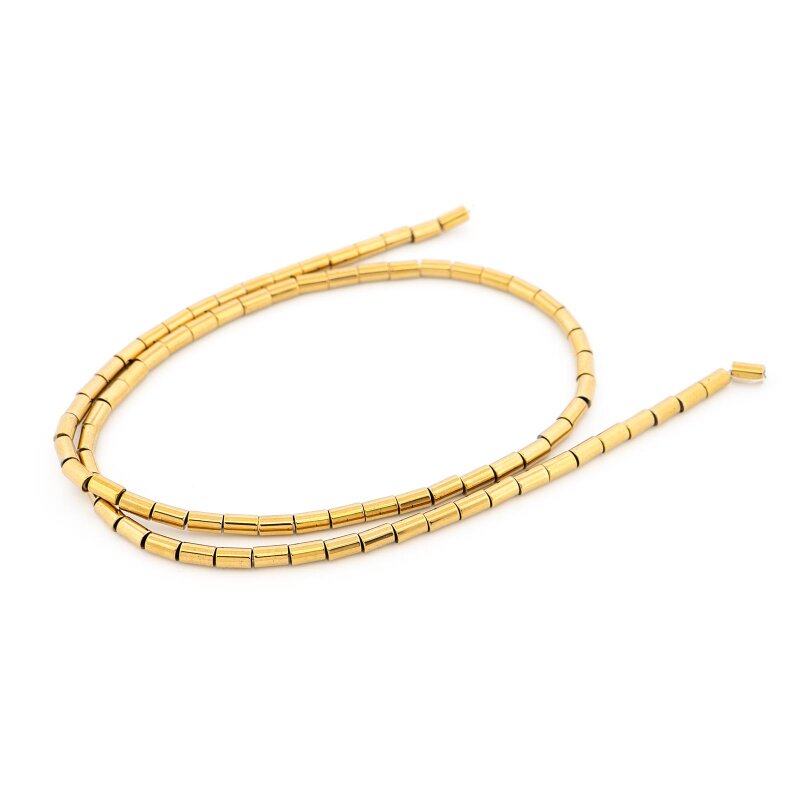 Hämatitperlen synthetisch 5,5x3 mm Röhre vergoldet 1 Strang (ca. 81 Stück)