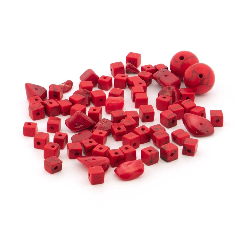 Howlith Perlen-Mix in Rot 3,5-24 mm Korallenimitat  20 Gramm