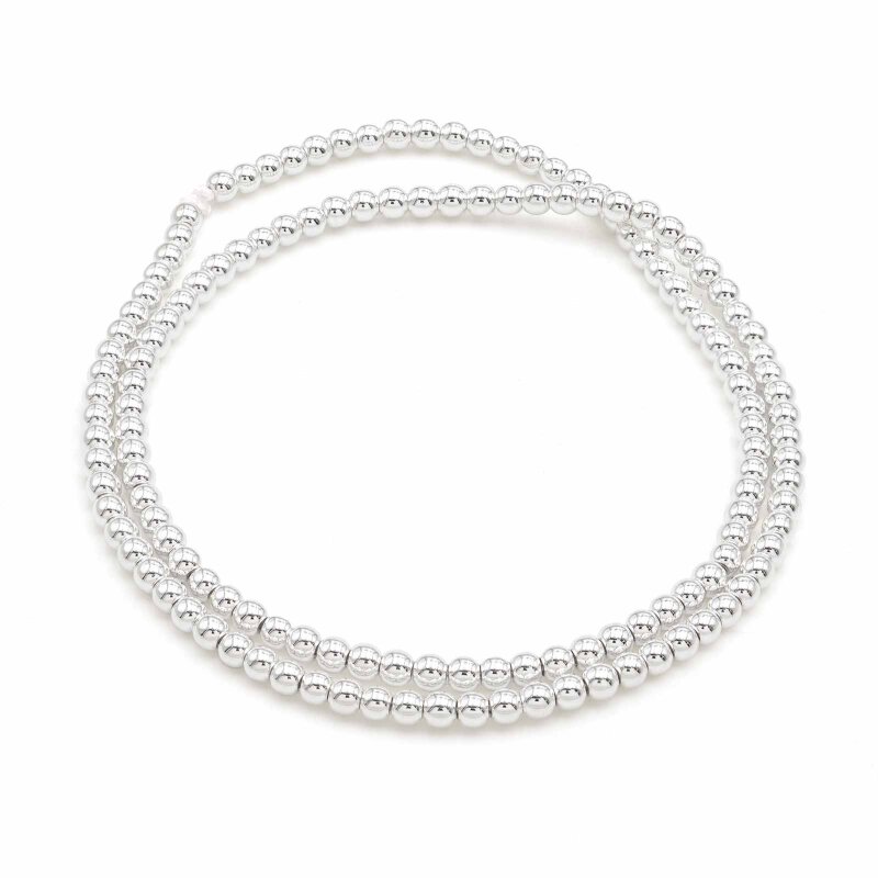 Hämatitperlen in Silberfarben 3 mm AAA Qualität Rund, 1 Strang (ca. 140 Stück)