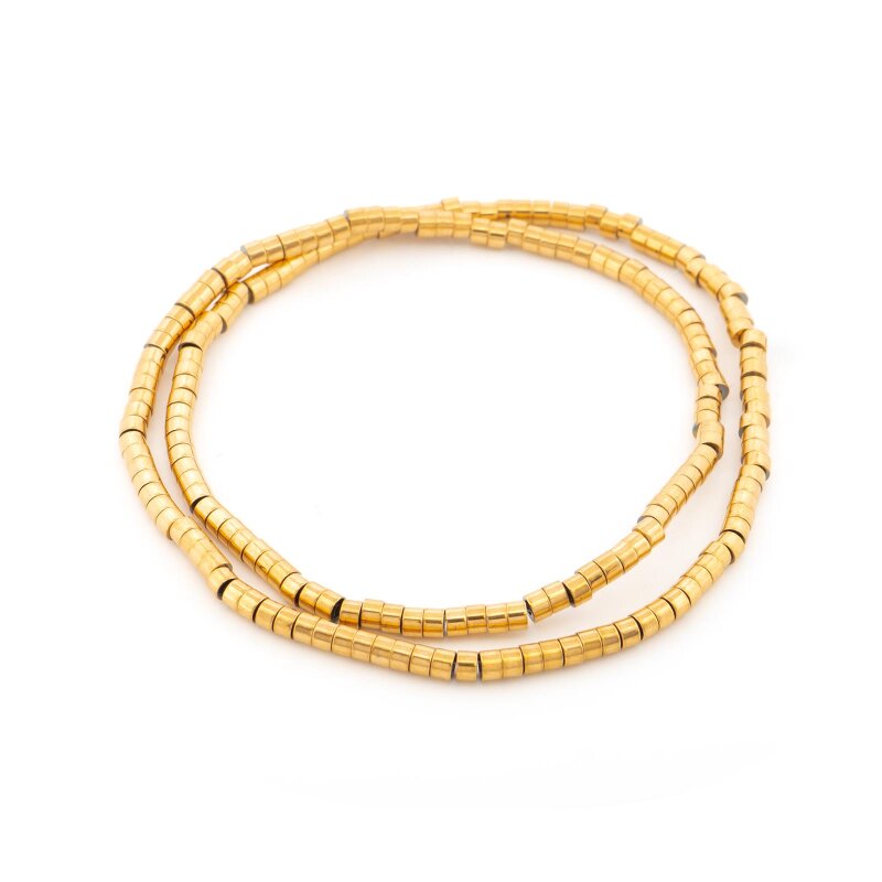 Hämatitperlen 3 x 2 mm mit 24K Goldbeschichtung 1 Strang (ca. 195 Stück)