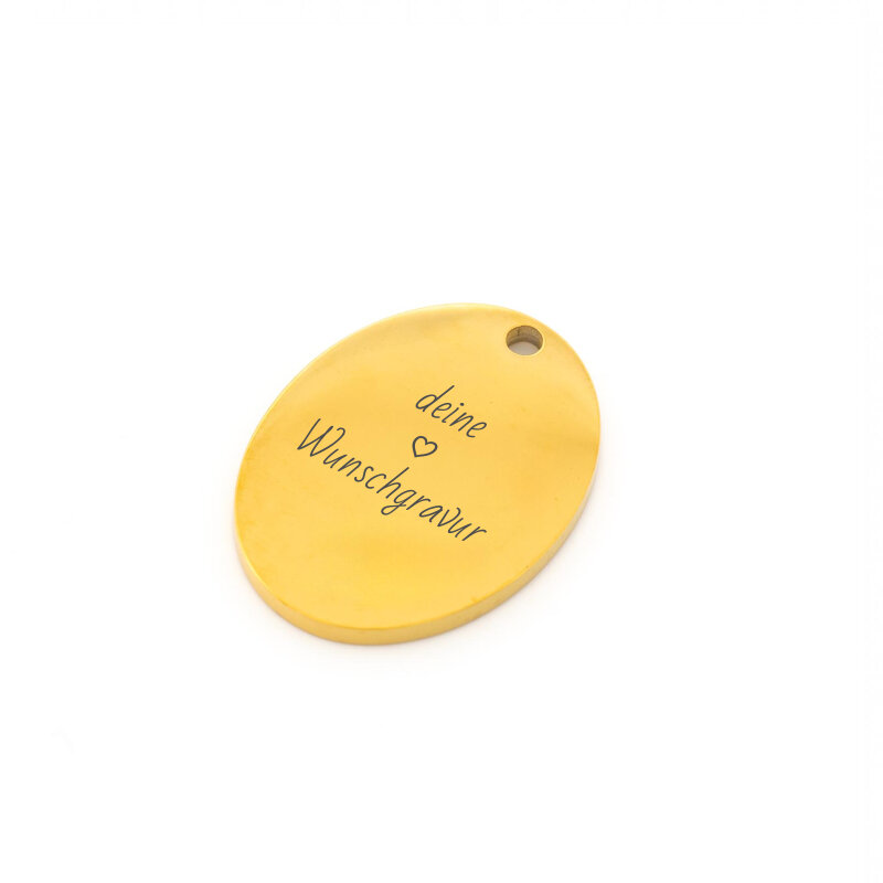 Wunschgravur Anhänger oval aus 304 Edelstahl 20x15 mm PVD gold