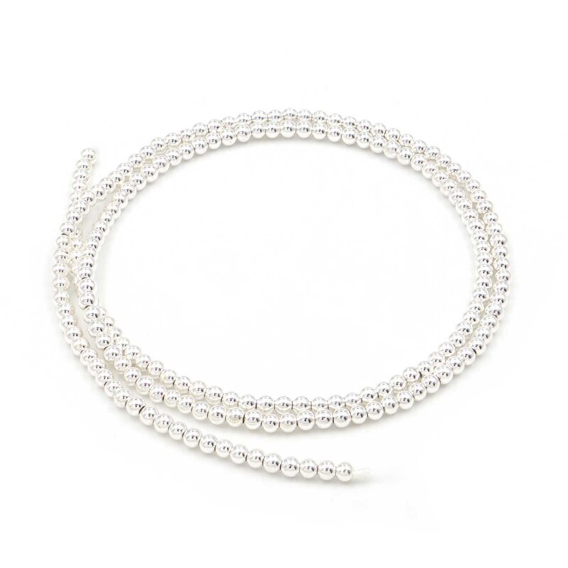 Hämatitperlen 2 mm in Silberfarben beschichtet, AAA Qualität, 1 Strang (ca. 185 Stück)