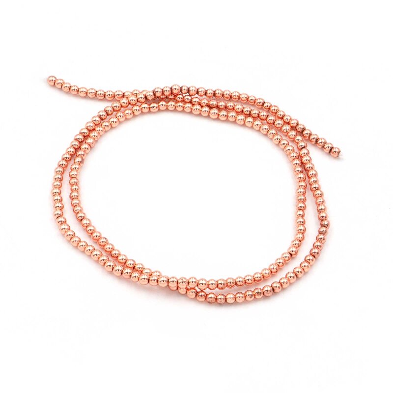Hämatitperlen 2 mm roségoldfarben, langanhaltend beschichtet, AAA, 1 Strang (ca. 185 Stück)