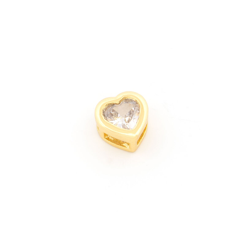 Schiebeperle Herz 7mm Messing 18K vergoldet mit Zirkonia