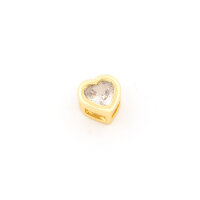 Schiebeperle Herz 7mm Messing 18K vergoldet mit Zirkonia