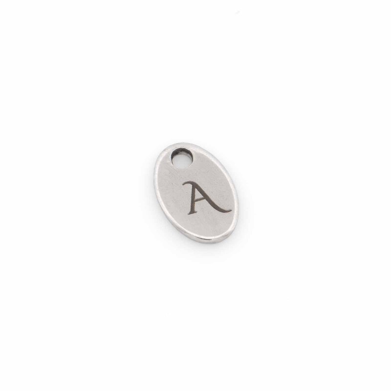 Ovaler Gravuranhänger aus Edelstahl in Platinfarben mit Beispielgravur Kleeblatt