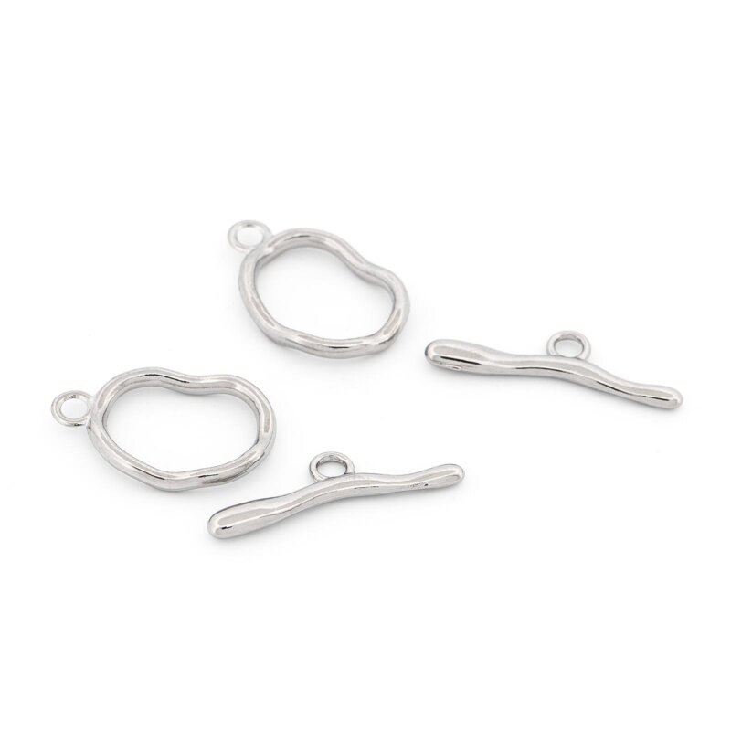 Knebelverschluss Edelstahl 304, platinfarben, 23 x 16 mm, 2 Sets