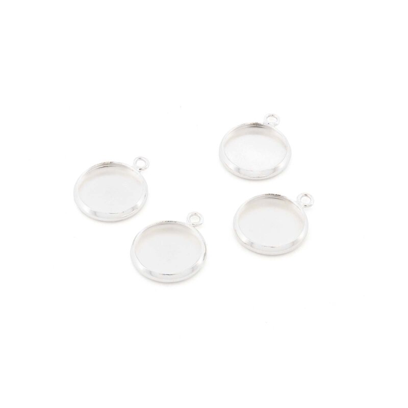 Fassungen für 10 mm Cabochons aus Messing, 925 Silber beschichtet, mit Öse, 4 Stück