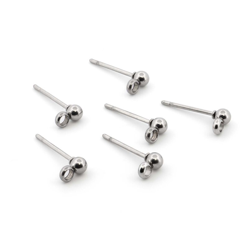 Ohrstecker 304 Edelstahl Kugel 3 mm mit Öse in Platinfarben 6 Stück